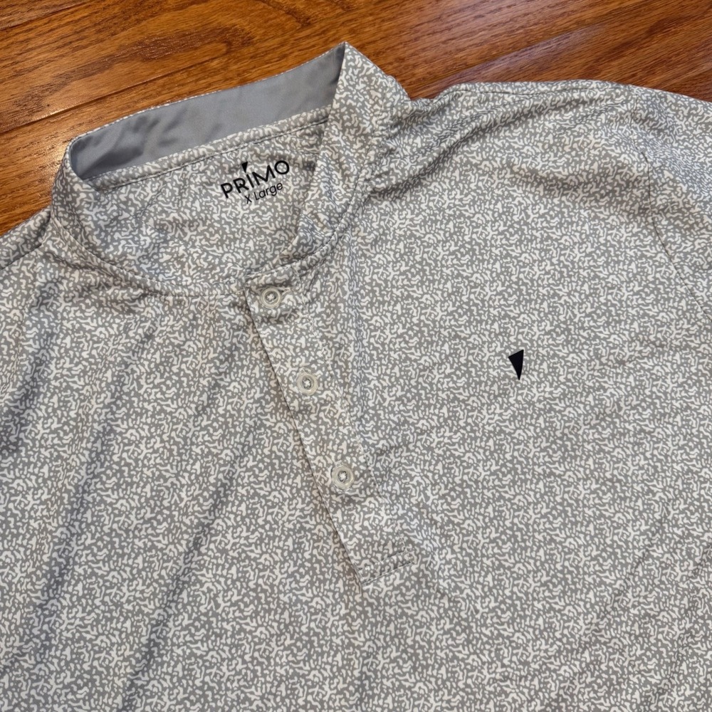 Primo Golf‎ Blade Collar Polo Shirt Mens XL Gray White Geometric Performance AOP